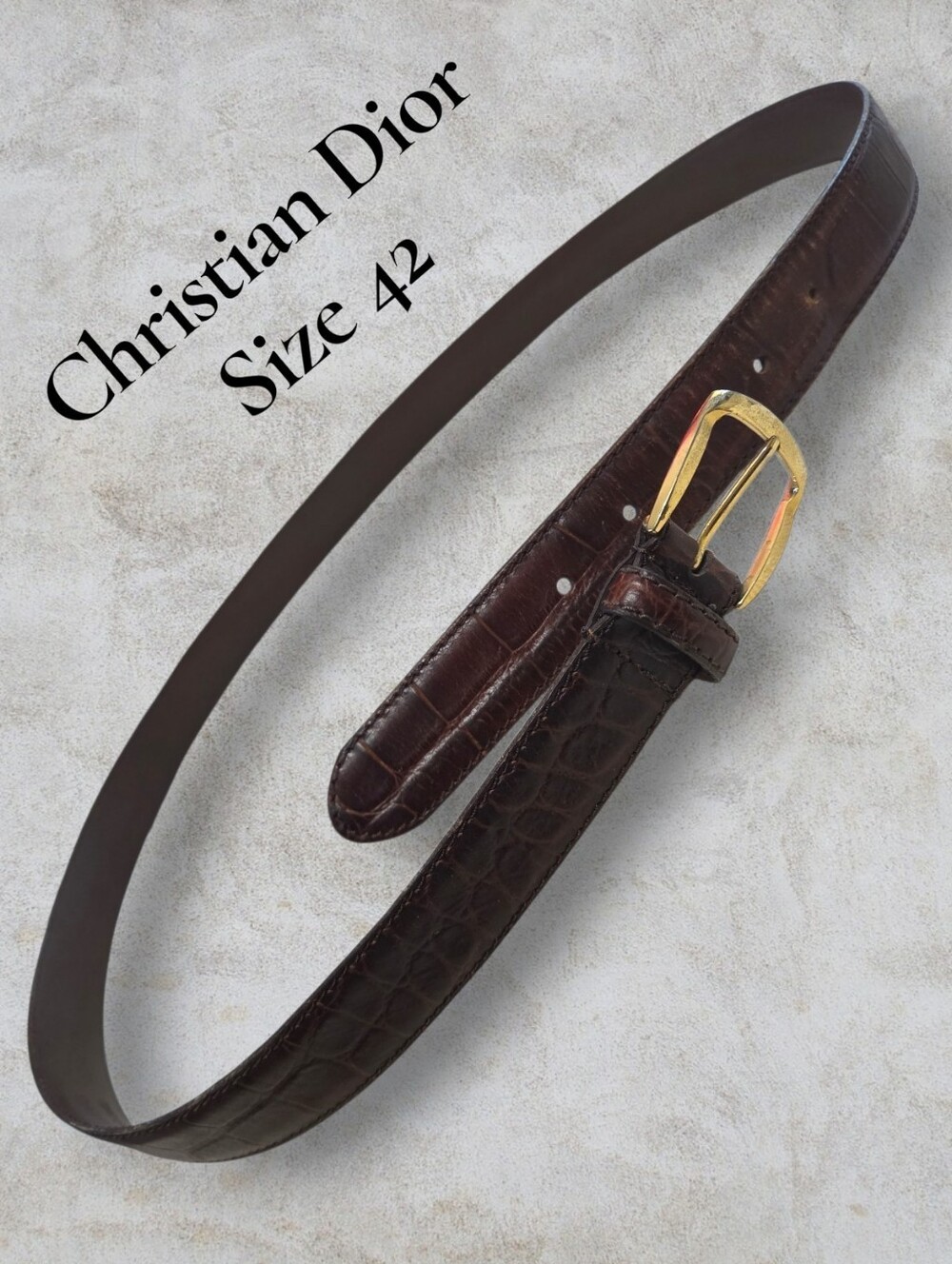 Christian Dior Vintage Croc Embossed Leather Belt Size 42 Brown Spain